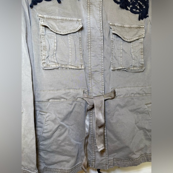 Gap Utility Jacket Khaki Women’s XL Black Lace Full Zip Draw String Belt EUC - Picture 2 of 11